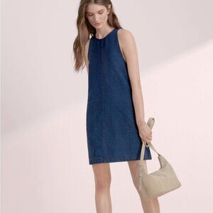 Aritzia Wilfred Linen Blend Blue Denim Sleeveless Mini Swing Dress Size XS